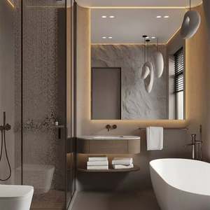 Meubles de salle de bain d'angle modernes en MDF de style nordique avec lavabo en céramique, miroir LED résistant à l'eau et lavabo pour appartement - Product Image 6