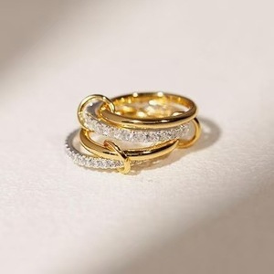 Cubic Zirconia <b>Stacked</b> <b>Ring</b> 18k Gold Plated Titanium Steel Geometric Design Women's Fashion Jewelry Anniversary Gift - Product Image 2