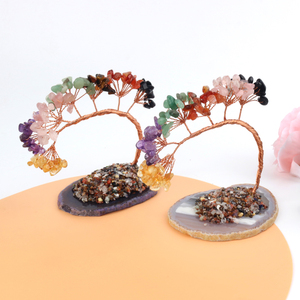 Handmade Rainbow <b>Chakra</b> Crystal Chips Modeling <b>Tree</b> Natural Agate Slice Base Gemstone Money <b>Tree</b> for Feng Shui - Product Image 1