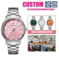 Montre de luxe pour homme en acier inoxydable, quartz, boîtier rond de 42 mm, étanche 5 ATM, logo personnalisé, fabricant de montres OEM ODM