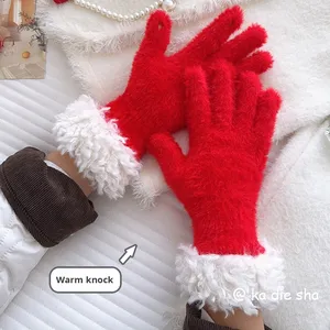 Gants en peluche coréens pour femmes mitaines de cyclisme d'<span class=keywords><strong>hiver</strong></span> tricotées épaissies et chaudes pour le ski, la fête quotidienne et le toucher. - Product Image 4