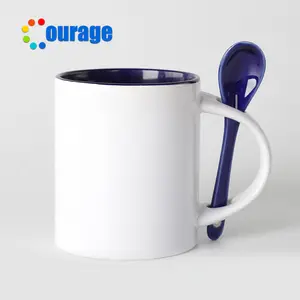 Grosir Sendok Warna Dalam 11Oz Mug Sublimasi Keramik Lapisan Putih Logo Kustom Mug