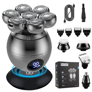 Rasoir électrique étanche rechargeable sans fil rotatif pour barbe et nez, rasoir électrique à 7 lames pour hommes - Product Image 1