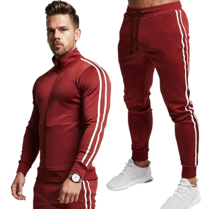 2020 männer der Trainingsanzug Athletisch Sport Casual Sweatsuit Stehkragen Full Zip Gym Hosen 2 Stück Set Langarm Sportswear