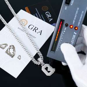 Colliers avec initiales en lettres de l'alphabet Hip Hop Bling, gros pendentifs en lettres, chaîne en corde plaquée rhodium, moissanite argentée glacée - Product Image 3