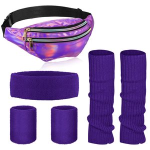 Ensemble de survêtement néon holographique pour <span class=keywords><strong>femme</strong></span> des années <span class=keywords><strong>80</strong></span>, comprenant un portefeuille, un bandeau tricoté chaud et un bracelet, idéal pour le yoga, la course à pied et la randonnée - Product Image 4