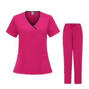 Women V-Neck Scrub Set Moisture Wicking Solid Color Hospital Uniforms Split Set Woven Fabric Comfortable Nurse Wear - Product Image 5