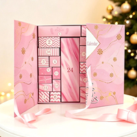Caja de Calendario de Adviento Plegable al por Mayor, Rosa Mármol con Lámina Dorada, Doble Puerta, 24 Cajones, Caja de Regalo para Cuenta Regresiva de Navidad