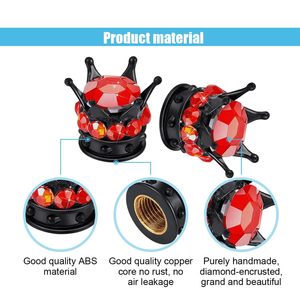 Tapa de válvula con forma de corona y diamantes incrustados para neumáticos de coche y bicicleta, ajuste universal, diseño de gema roja de plástico. - Product Image 4