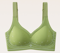 Soutien-gorge sans armatures à maintien doux, sans coutures, coupe complète, en nylon, bretelles larges réglables, broderie délicate trèfle