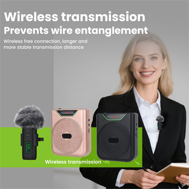 Wireless Uhf Lavalier Collar Microphone Rechargeable USB with Speaker for Outdoor Use Noise Cancelling for Speeches and Teaching