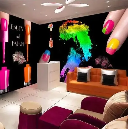 2020 new 3D trend color wallpaper beauty shop Manicure store cosmetics room wallpaper mural