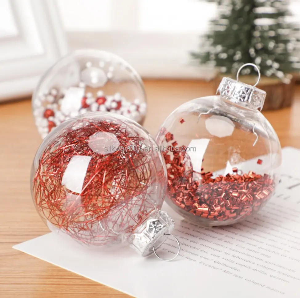 2022 Christmas 12pcs/set Tree Decorations Hollow Ball 6cm Transparent Balls Set Decor Supplies