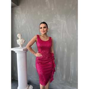 Robe de soirée 1661, taille naturelle, col carré, asymétrique, moulante, noire, à sequins, robe de cocktail - Product Image 3