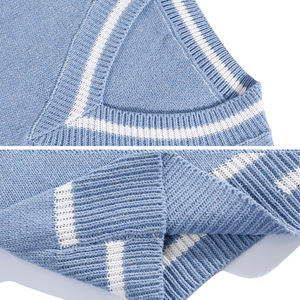 2024 فيست مخصص للرجال بشكل قبة-V سترة مخططة بلا أكمام سترة محبوكة الربيع القطن سترة مريحة العارضة محبوكة - Product Image 6