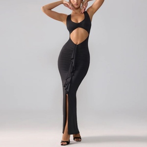 Robe décontractée élégante à découpes OEM/ODM avec volants, dos nu et fente haute sexy - Product Image 4