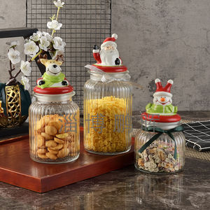 Hochwertiges Glas-Vorrats glas im Cartoon-Stil mit Keramikdeckel-Weihnachts geschenk für Süßigkeiten-Honig-Kaffeebohnen-Lebensmittel behälter - Product Image 3