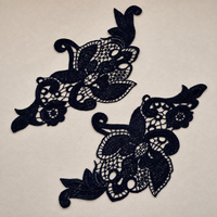 Dentelle florale soluble dans l'eau, logo brodé personnalisé en usine, appliques en dentelle noire pour robes de mariée