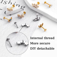 Boucle d'oreille Tragus en Titane ASTM F136 G23, plaqué or PVD, poli miroir, pour enfant, forme couronne, filetage interne, sertie de zircone cubique taille Marquis à griffes