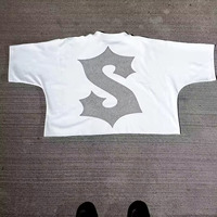 Ropa de aduanas, camiseta con dobladillo crudo con estampado de algodón pesado, manga corta, camisa recortada cuadrada de gran tamaño, fabricante