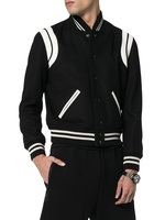 Nouveau blouson aviateur en laine mélangée personnalisé OEM pour hommes, veste de baseball patchwork à rayures boutonnée de grande taille