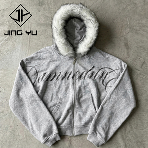 <span class=keywords><strong>Felpa</strong></span> con <span class=keywords><strong>Cappuccio</strong></span> Staccabile in Finta <span class=keywords><strong>Pelliccia</strong></span> per Uomo, Stile Streetwear, Lavaggio Acido, Stampa DTG, Zip Frontale, Personalizzabile, 100% Cotone Pesante - Product Image 2