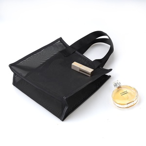 Bolsa de Maquillaje de Malla Negra con Cierre y Logotipo Personalizado, Bolsa de Viaje con Asa y Cierre para Mujer, en Oferta - Product Image 2