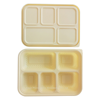 Assiette jetable biodégradable compostable en bambou/amidon de maïs, micro-ondable, 5 compartiments, pour restaurant, boîte à bento avec couvercle