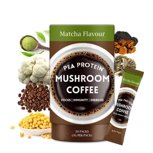 Paquete OEM Lions Mane Chaga Proteína de guisante Turkry Tail Matcha sabor hongo Arábica café en polvo Matcha en polvo