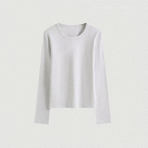 240GSM 91.5% Cotton 8.5% Spandex Casual <b>Women</b> Autumn Long Sleeve <b>Thermal</b> Knitted Fleece Undershirt Winter Base Layer - Product Image 4
