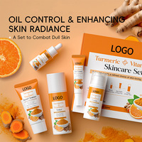 Kit de Soins Quotidiens Personnalisé OEM au Curcuma et à la Vitamine C pour Éliminer les Taches Noires et Réduire l'Acné, Lot de 5 Pièces