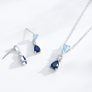 Collar y pendientes de plata de ley S925 con circonita azul en forma de lágrima: un conjunto sofisticado, discreto y elegante con bloques de color. - Product Image 6