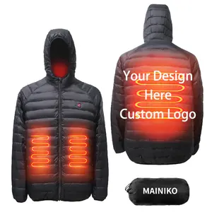 남성용 전기 가열 후드 다운 재킷 배터리 난방 재킷 코트 워머 프린트 패턴 야외 5V USB 겨울 폴리 에스터