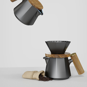 DHPO – Ensemble de cafetière portable en céramique moderne de 600 ml avec poignée en bois et couvercles – Cadeau de luxe - Product Image 2