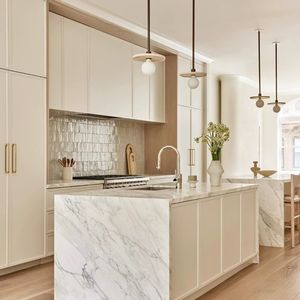 Armoires de cuisine modernes en bois laqué blanc Armoire murale Armoire de cuisine avec îlot - Product Image 1