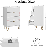 Commode haute moderne en bois à 6 tiroirs avec pieds en métal, meuble blanc rayé pour petite chambre et salon
