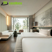 Chambre double standard d'hôtel de luxe, mobilier en bois massif, deux lits simples, tailles et couleurs personnalisées, ensemble de chambre moderne minimaliste