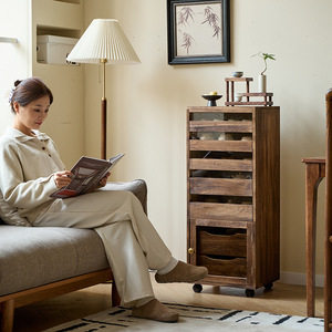 Armoire de rangement en bois massif à 5 compartiments avec tiroir, armoire de salon - Product Image 2