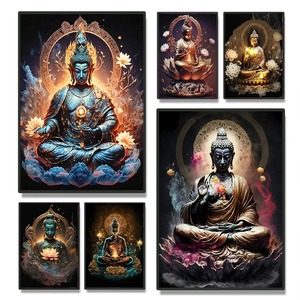 Fantastic Art Deco Style Home Decor Retro Buddhist Shakyamuni Statue Golden <strong>Buddha</strong> Poster Print <strong>Canvas</strong> Wall Art - Product Image 3