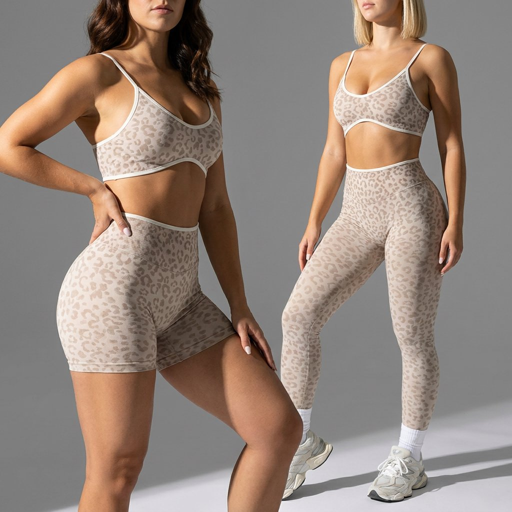 Seamless Leopard Print Yoga Set Women 3 Piece Workout Outfits High Waist Leggings Sports Bra and Shorts Gym Fitness Clothing Set
