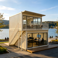 Bureau préfabriqué en conteneur à 2 étages, bureau préfabriqué à murs en verre pour parc créatif, bâtiment modulaire préfabriqué pour parcs en bord de lac