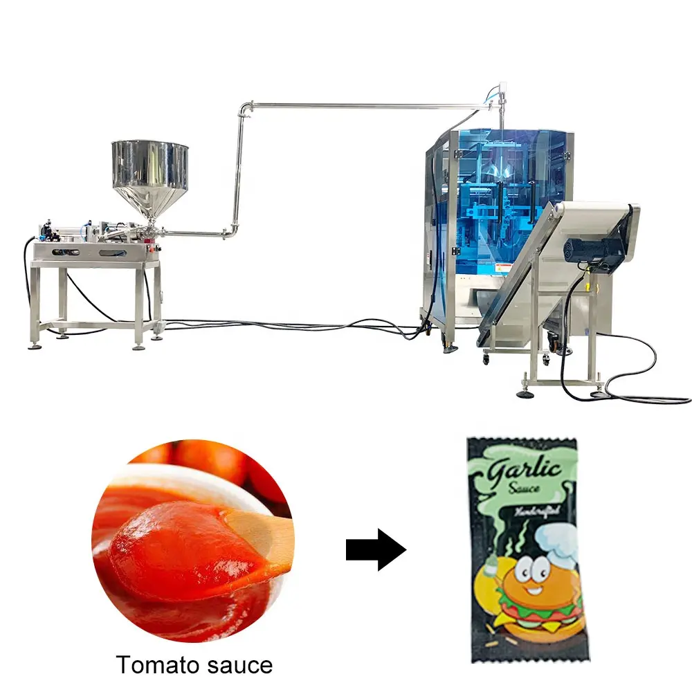 Автоматический кетчуп, томатная паста, масло, медовый крем, упаковка, фруктовый сок, напитки, молоко, вода, жидкий саше, упаковочная машина