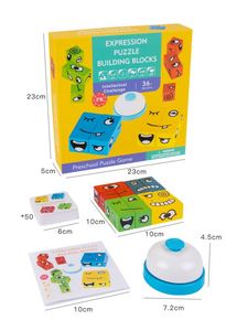 Jeu de construction de puzzles en bois avec blocs à motifs à associer, cube magique à expressions changeantes et clochette pour enfants et adultes - Product Image 6