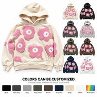 Sweat à capuche unisexe surdimensionné 330 GSM en mélange de coton, logo personnalisé, vente en gros, pull-over, streetwear floral, imperméable
