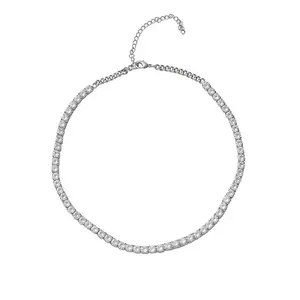 Newset Design 4mm Unique Cubic White Zircon Necklace Extension Chain Stainless Steel For Women