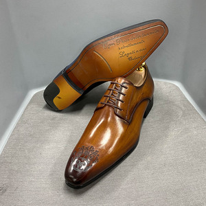 Men's <b>Shoes</b> Business Casual <b>Shoes</b> for Men Formal Derby <b>Shoes</b> Leather Engraved Pointed-Toe <b>Shoes</b> Men Handmade - Product Image 3