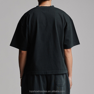 OEM personalizado gota hombro liso 100% algodón 280 300 Gsm peso pesado de gran tamaño camiseta ajuste recortado Boxy camiseta para hombres - Product Image 2