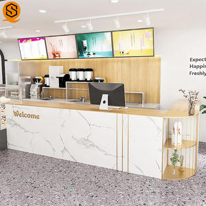 Custom made oro pietra artificiale superficie solida semi cerchio salone di bellezza reception contatore scrivania - Product Image 6