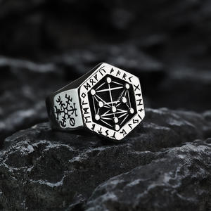 Nordic Vintage Stainless Steel Men's <b>Ring</b> Geometric Viking Compass Design Hip Hop Style Gift Jewelry - Product Image 2