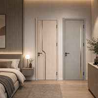 Porte en bois composite laqué crème, lignes dorées, imperméable, pour chambre à coucher, villa, portes à battants